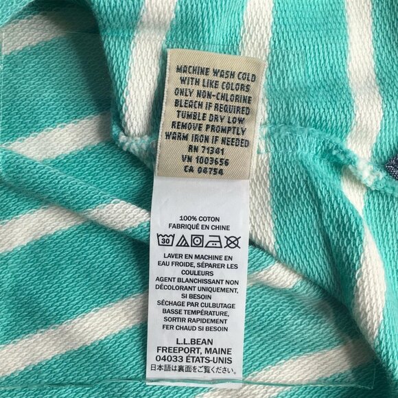 L.L.Bean Rugby Pullover Womens Large Green White Striped Henley Long Sleeve Top - Picture 6 of 16